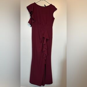 NWT Elegant Red Ruffled One Shoulder Sheath Dress